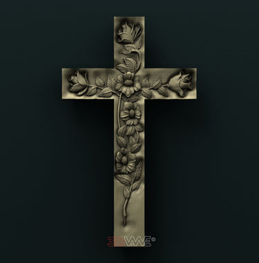 CROSS WITH ROSES 3D STL 3DWave